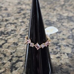 Bomb Party RG10001 "Fairytale Band" Rose Quartz & Diamond CZ Sz 7